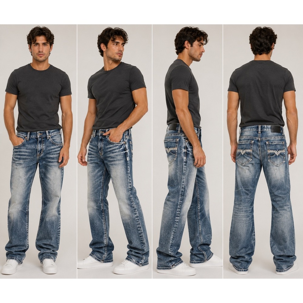 True Luck Jeans Mens 32x32 Distressed Y2K‎ Denim Straight Leg Medium Wash